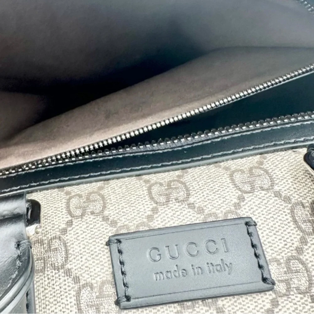 NWT Full Set Gucci GG Supreme Leather Trim X-Large Travel Duffel Bag Beige/Black